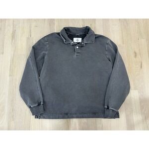 REIGNING CHAMP Gray Acid Wash 1/4 Button Pullover Sweater Large Cotton Vietnam